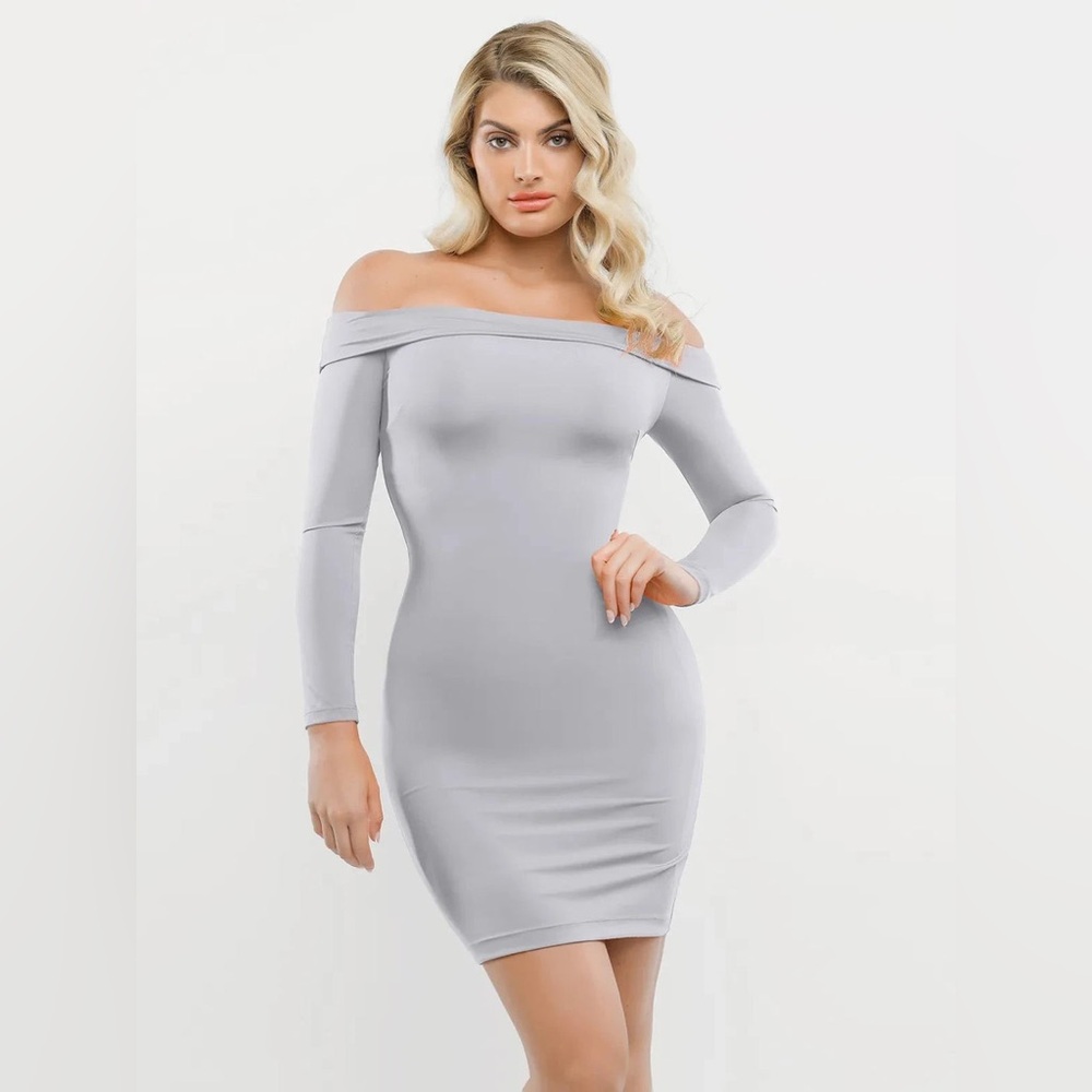 NWT Popilush Shapewear Long Sleeve Off-the-Shoulder Bodycon Mini Dress